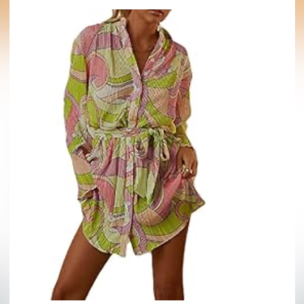 Colorful Pink & Lime Wave Print Dress